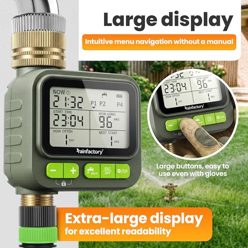rainfactory - automatic watering timer 1 output with remote - battery-operated irrigation controller IP65 - LCD display - 4 programs - manual mode - delay function - 3/4 inch for garden balcony pots - Image 3