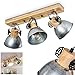 Plafonnier Orny en bois et métal zinké, 3 spots de plafond pivotants de style rétro-industriel, idéals dans un salon vintage, pour 3 ampoules E27 max. 60 Watt, compatible ampoules LED