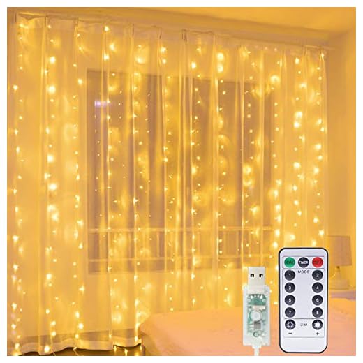 Hepside Gardin ljusslinga, 3 m x 3 m 300 LED vattenfall ljusslingor USB 8 lägen LED gardinlampor, fjärrkontroll timer fönster gardin ljusslingor för inomhus jul fest hem trädgård dekoration