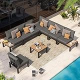 Oasbira Aluminum Modular Outdoor Patio Furniture Set, 8 Seats Sectional Sofa Set with Adjustable Backrest & Thick Cushions, All-Weather L-Shaped Corner Set with Table for Garden & Yard, Graphite