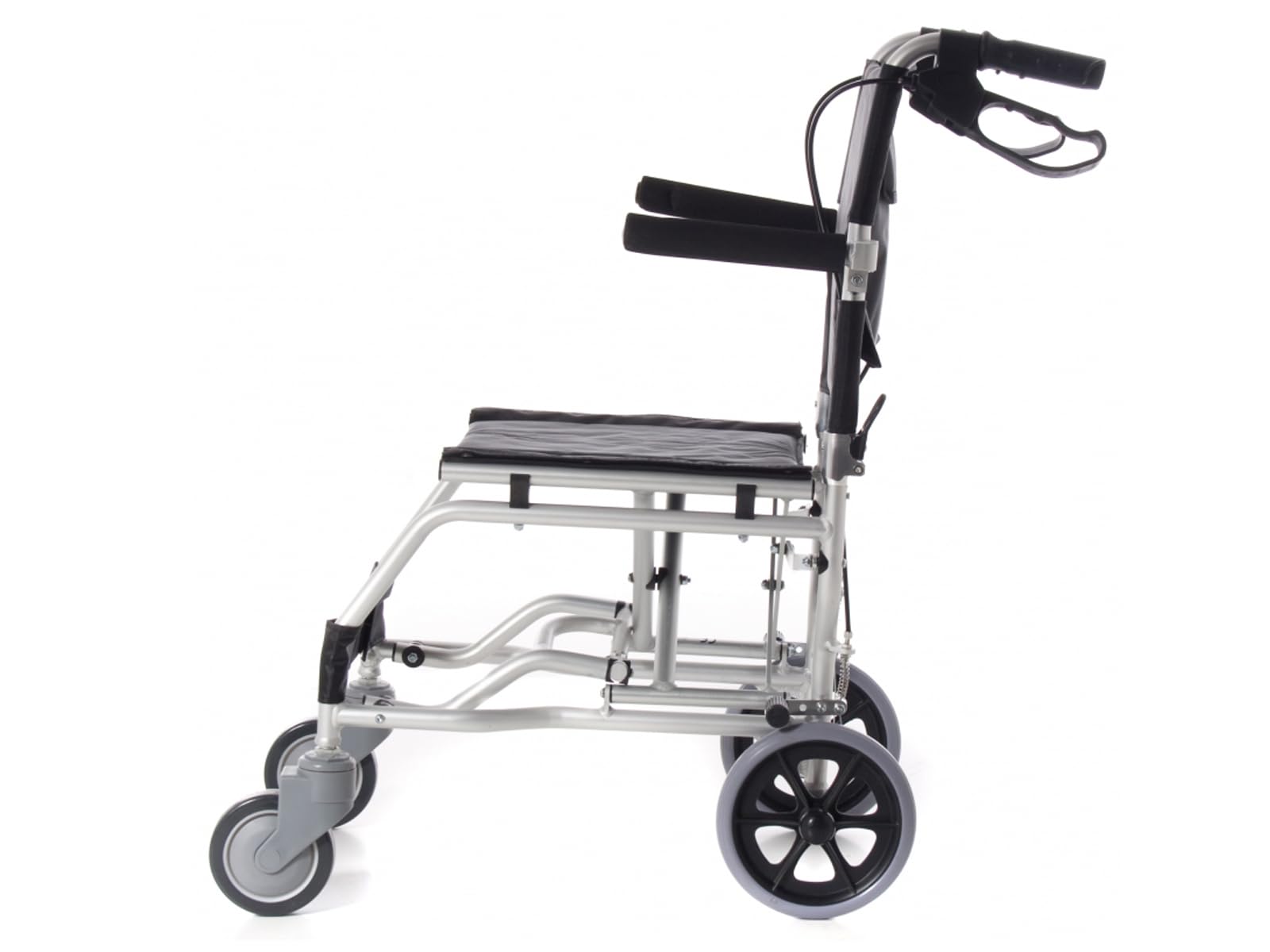 QUIRUMED Silla de ruedas de aluminio para viajes, Silla de ruedas de tránsito, para traslado, Asiento 36 cm, Ligera, Plegable, Apoyabrazos y reposapiés reclinables