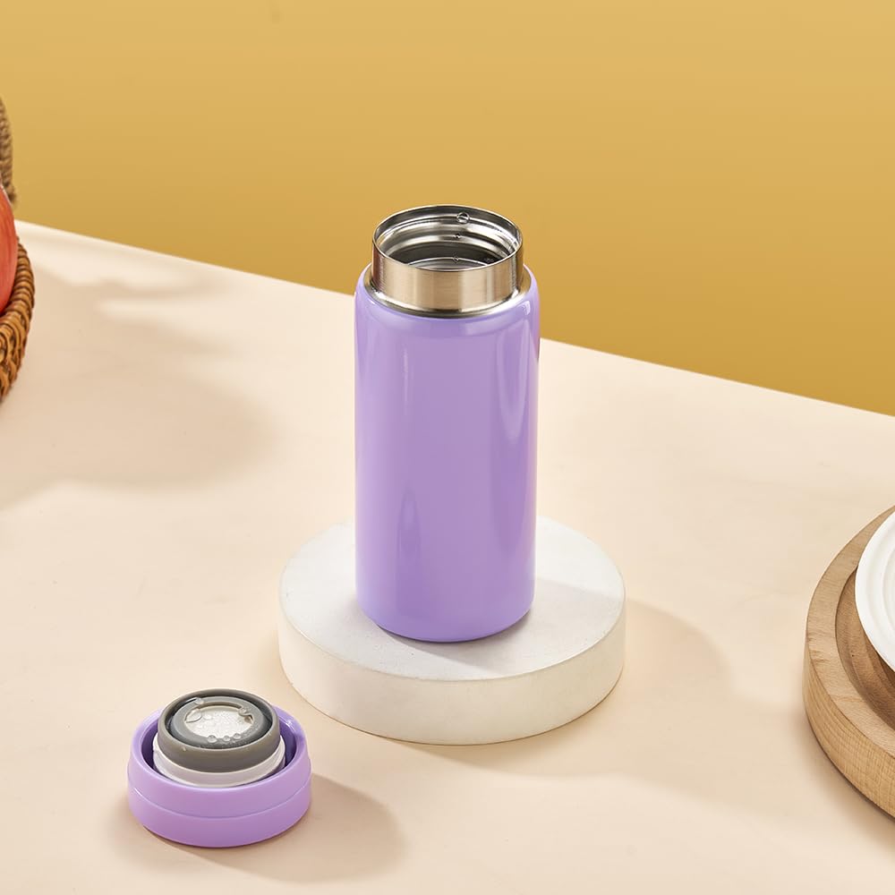 Small Flask, Cute Water Bottle, Vacuum Insulated Flask for Hot & Cold Drink, Keep 12H Hot & 6H Cold (Purple, 200ml) - Image 4