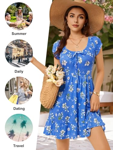 Image of HUHOT Teen Petite Women Floral Short Summer Mini Dresses with Pockets Cute Milkmaid Sundress 2026