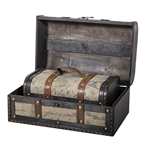 Slpr Memories Vintage Decor Storage Boxes (Set Of 2, Postal): Travel Treasure Chests, Antique Wooden Suitcase Boxes With Faux Leather Handle, Vintage Paris Box, Rustic Centerpiece And Photo Props #TOP1