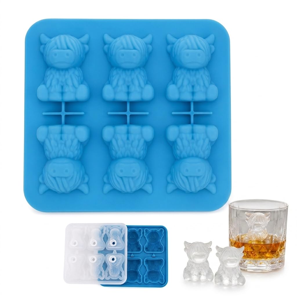 Highland Cow Ice Cube Tray with Lid, Mini Highland Cow Ice Cube Mold Silicone, Leakproof Whisky Ice Mold for Cocktails Drinks, Easy Release Ice Cube Tray, Highland Cow Gifts for Men Women