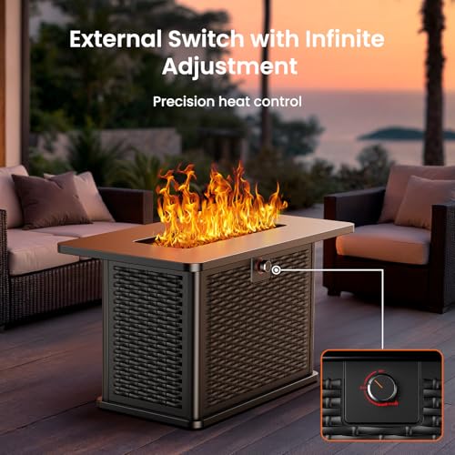 AMADA HOMEFURNISHING 43 Inch Propane Fire Pit Table, 60,000 BTU Gas Fire Pit with Lava Rocks, Waterproof Cover, Removable Lid, Cup Holders, 2-in-1 Fire Table for Patio, Backyard, Garden, Black - Image 7