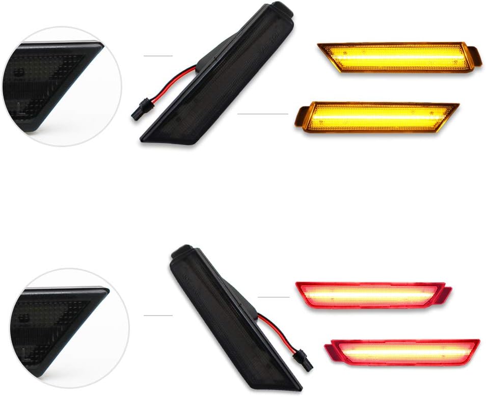 GTINTHEBOX for 2010 2011 2012 2013 2014 2015 Chevy Camaro Side Marker Lights Smoked Lens Front Rear Full LED (Front: Amber, Rear: Red)