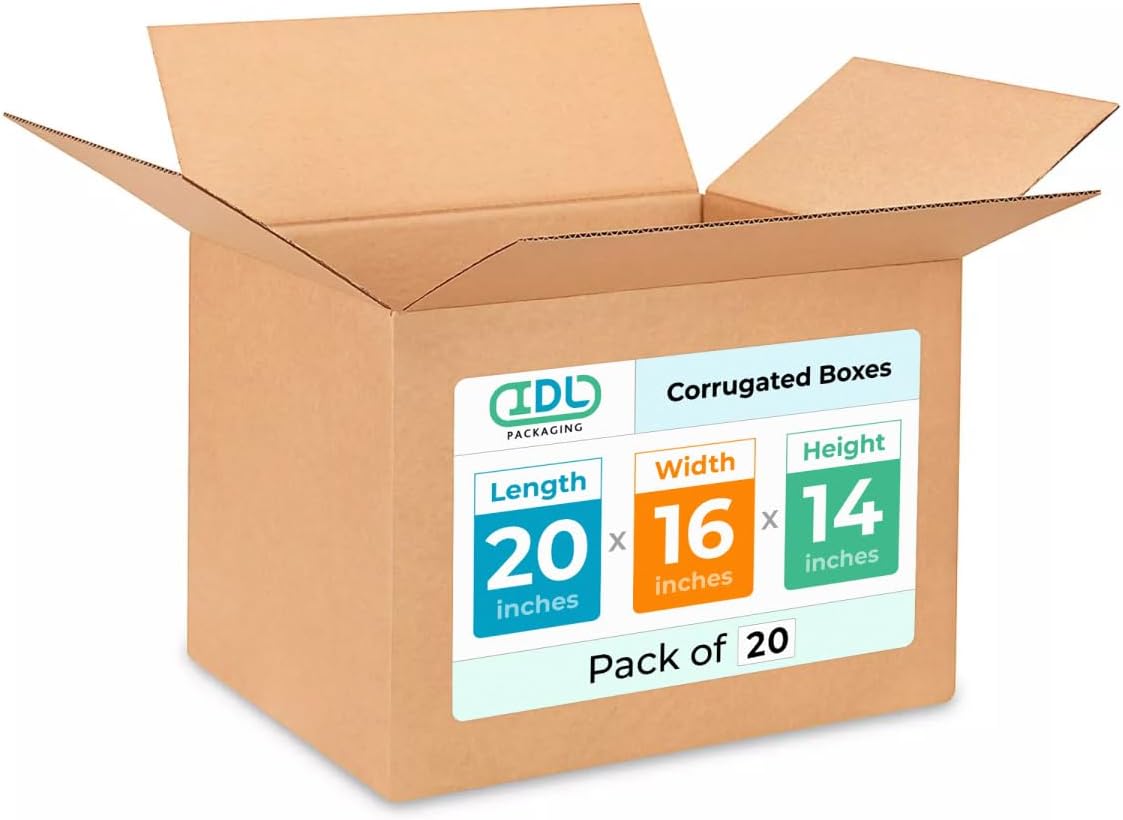 Large Shipping & Moving Boxes 20"L x 16"W x 14"H (20-Pack) - Extra Strength 200 lb vs Regular - Corrugated Durable Moving Boxes for Shipping - Large Box for Moving - Carton Box by IDL Packaging