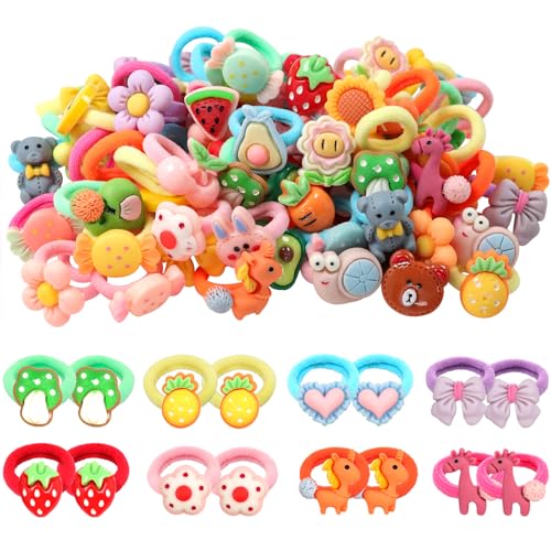 Image of WillingTee 80Pcs Baby Hair Ties for Girls,Cute Small Hair Ties for Thin Hair,40 Pairs Ponytail Holders Elastic Hair Rubber Bands Hair Accessories for baby girls infant toddler kids