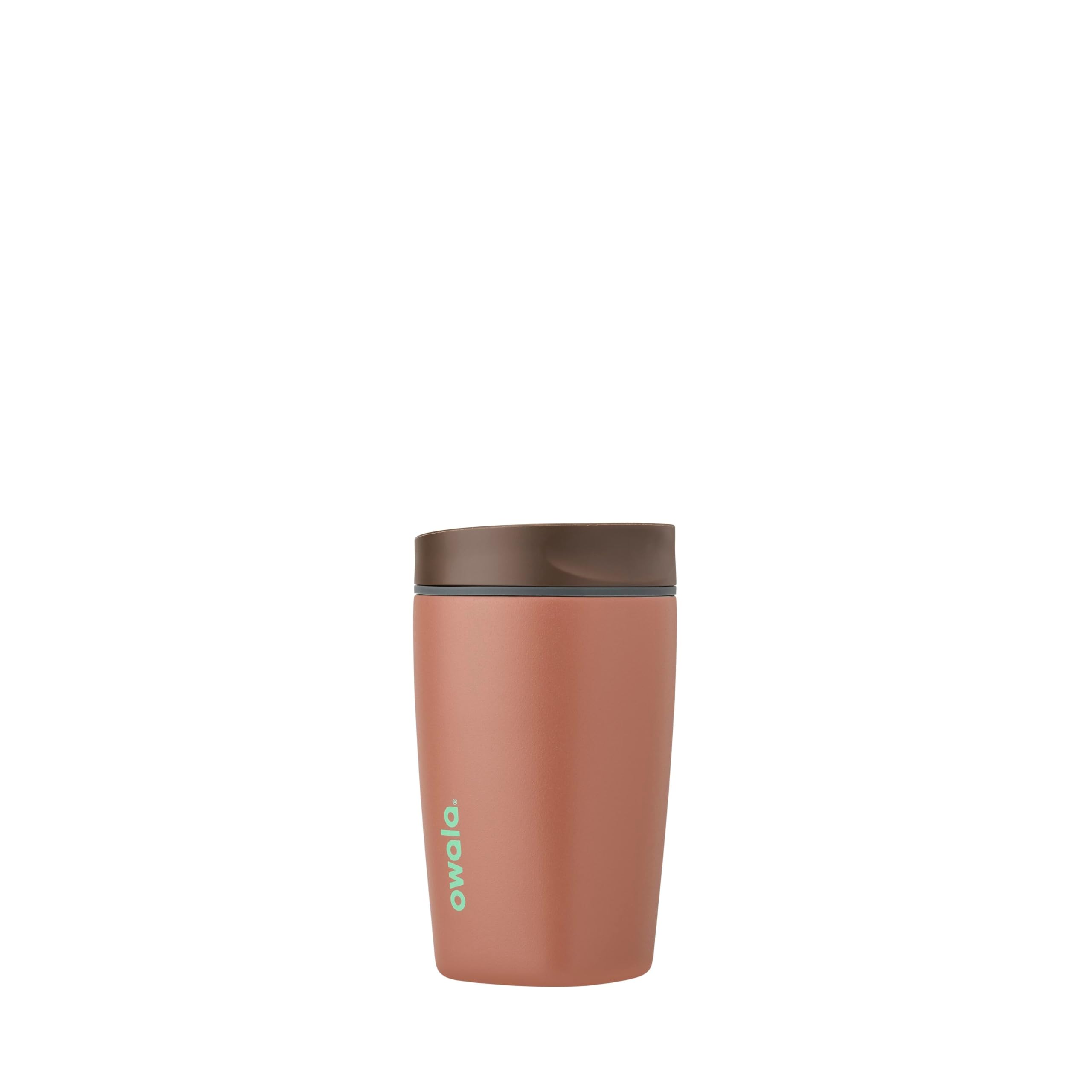 OwalaSmoothSip Slider Insulated Stainless Steel Coffee Tumbler, Reusable Iced Coffee Cup, Hot Coffee Travel Mug, BPA Free 355ml, Grey/Brown (Cozy Cocoa)