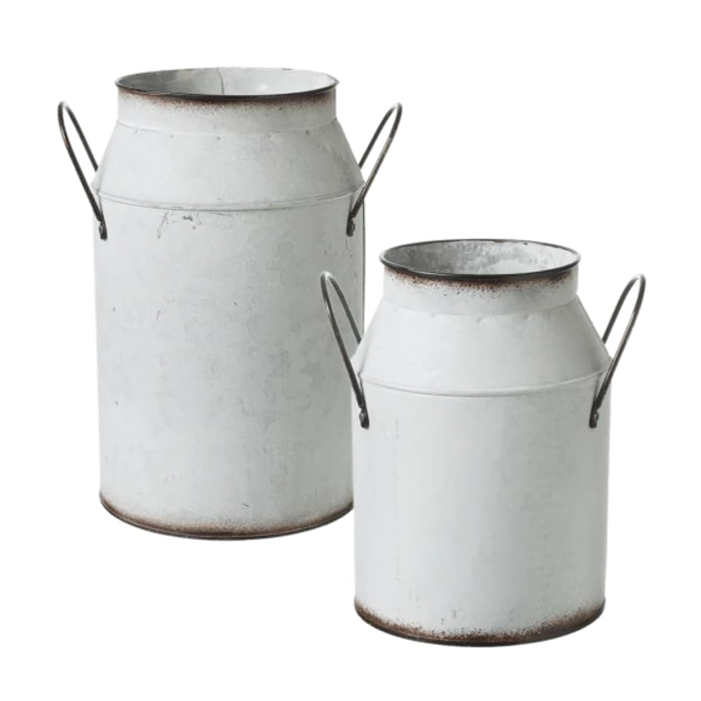 Oasis Silver Grey Riversdale Tin Milk Churn - Vintage Metal Flower Vase Plant Pot (H19 X Ø14cm)