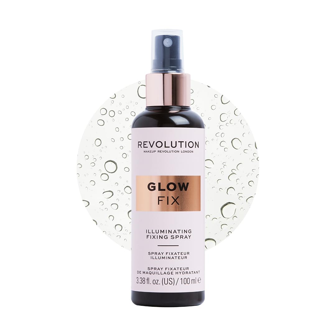 Makeup Revolution, Glow Fix Illuminating Fixing Spray, Glow Finish, Hydrating & Brightening Setting Spray for Face, Vegan & Cruelty-Free, 3.38fl.oz