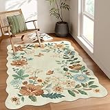 Lahome Floral Bedroom Rug,4x6 Washable Area Rugs for Living Room Dining Room, Non Slip Ultra-Thin Stain Resistant Boho Throw Carpet for ‎Office (4x6ft,Beige)