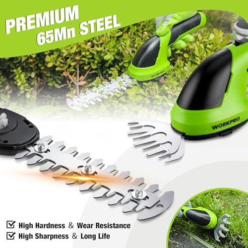 WORKPRO 2 IN 1 Cordless Hedge Trimmer and Grass Shear, 7.2V Electric Grass Trimmer with 2000mAh Lithium-ion Battery, Lightweight Hand Held Hedge Trimmer with 2 Interchangeable Blades - Image 4