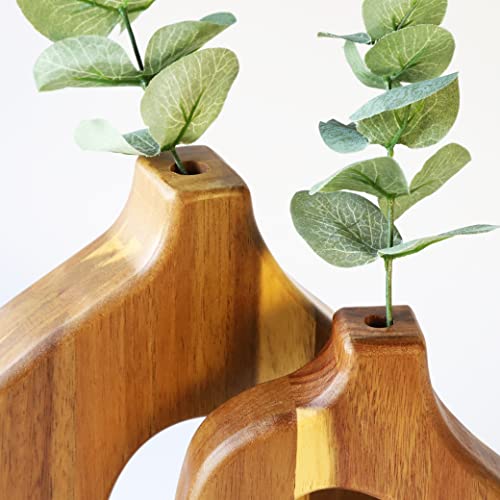 Decorative Vases Set - Pack of 2 Wood Vase for Tables, Shelves, or Mantles - Boho Vase Display for Faux Flowers & Plants - Short Cute Wooden Vases -Home Decor Gift Idea for Christmas & Holidays - Image 6