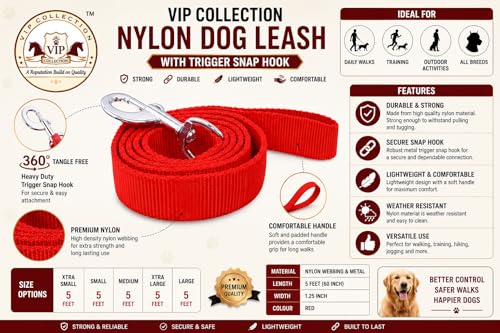 Image of VIP Collection Nylon Dog Leash with Trigger Snap Hook, Length 5 Feet