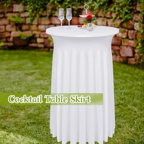 8 Pack Round Cocktail Table Skirt 32"x 43" White Spandex Fabric Tablecloth with Wavy Drapes Stretch Washable Cocktail Table Skirt Fitted High Top Table Covers for Wedding Birthday Party Banquet by Pesonlook - Used condition - Image 7