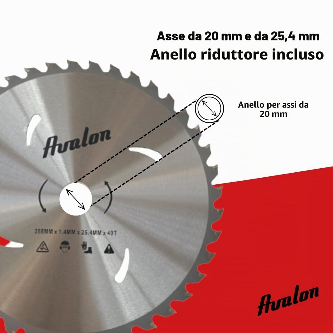 Avalon Pro - Disco professionale da 40 denti per decespugliatore, lama speciale per steli legnosi 255 x 1,4, lunghezza dente di widia 6,0 mm