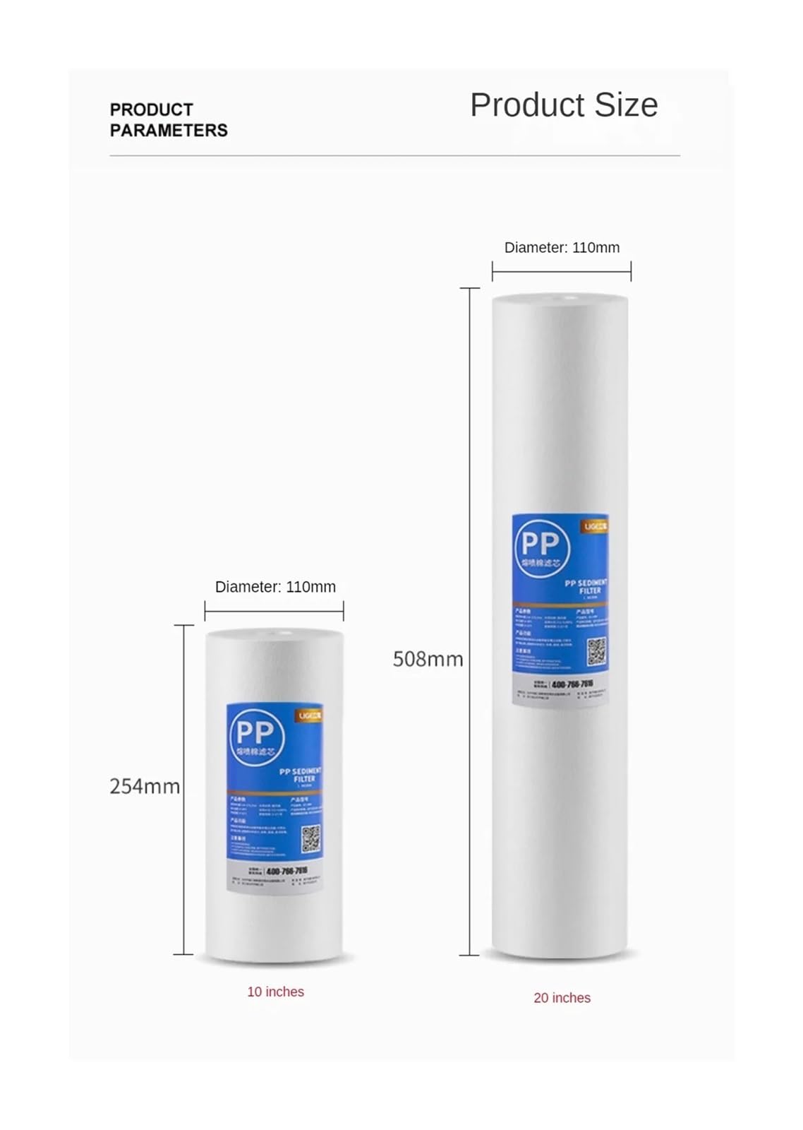 Accesorios de Repuesto for purificador de Agua Elemento de prefiltro doméstico Industrial Universal 10/20 Pulgadas PP Algodón Material alimentario(20-Inch)