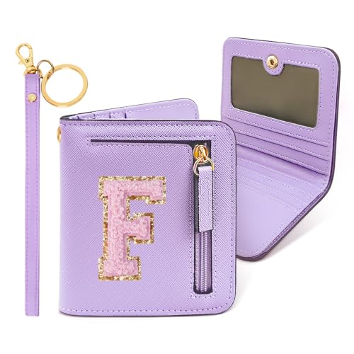 Image of COSHAYSOO Initial Wallet RFID Small Bifold Slim Letter Wallet for Women Teenager Girls Travel Daily Necessities Credit Cards Money Cash Coin Organizer, Lavender, Compact, F