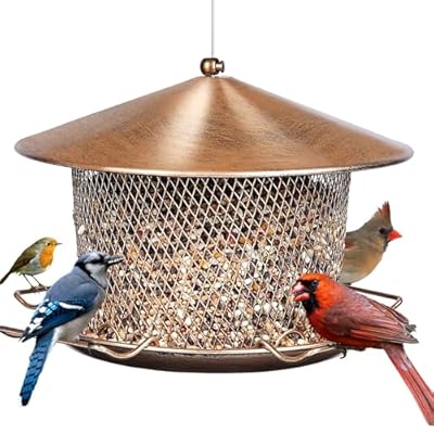 Samhe Bird Feeder for Outdoor, Weatherproof Rainproof All Metal Hanging Wild Bird Feeder with 9.8" Roof, 4.5 LBs Seeds Capacity, Easy to Clean & Refill