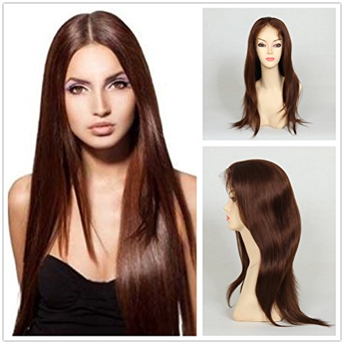 Wigsroyal Straight Full Lace Wig Affordable Indian Human Hair Wigs For African American Women Light Brown Lace Color 18" #4 Large Cap Size