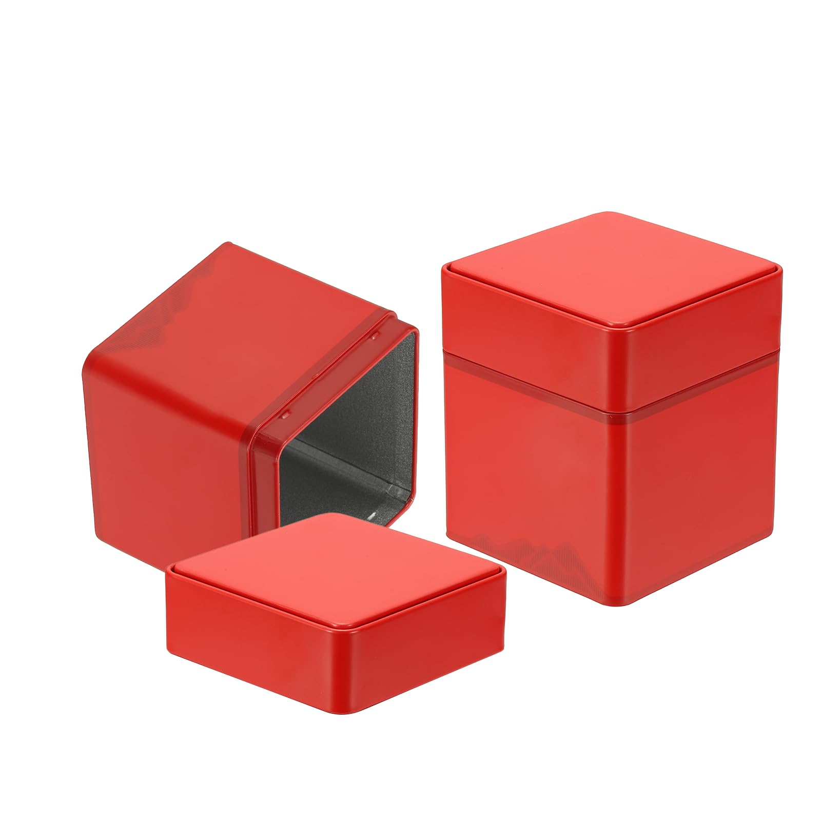 sourcing map 2 Pcs Square Tin Can with Lids, 3.35 x 3.35 x 3.74 Empty Metal Tea Tin Can Loose Leaf Tea Storage Canister for Storing Cookies Candies Coffee Spice Gifts Candles DIY, Red