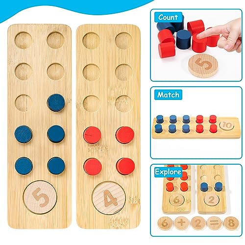 Wisplye Montessori Mathe Spielzeug, Rechenstäbchen Holz Zahlen, Holzspielzeug Addition und Subtraktion innerhalb von 20 Geschenk für Kleinkinder Jungen Mädche ab 3 4 5 6 Jahre
