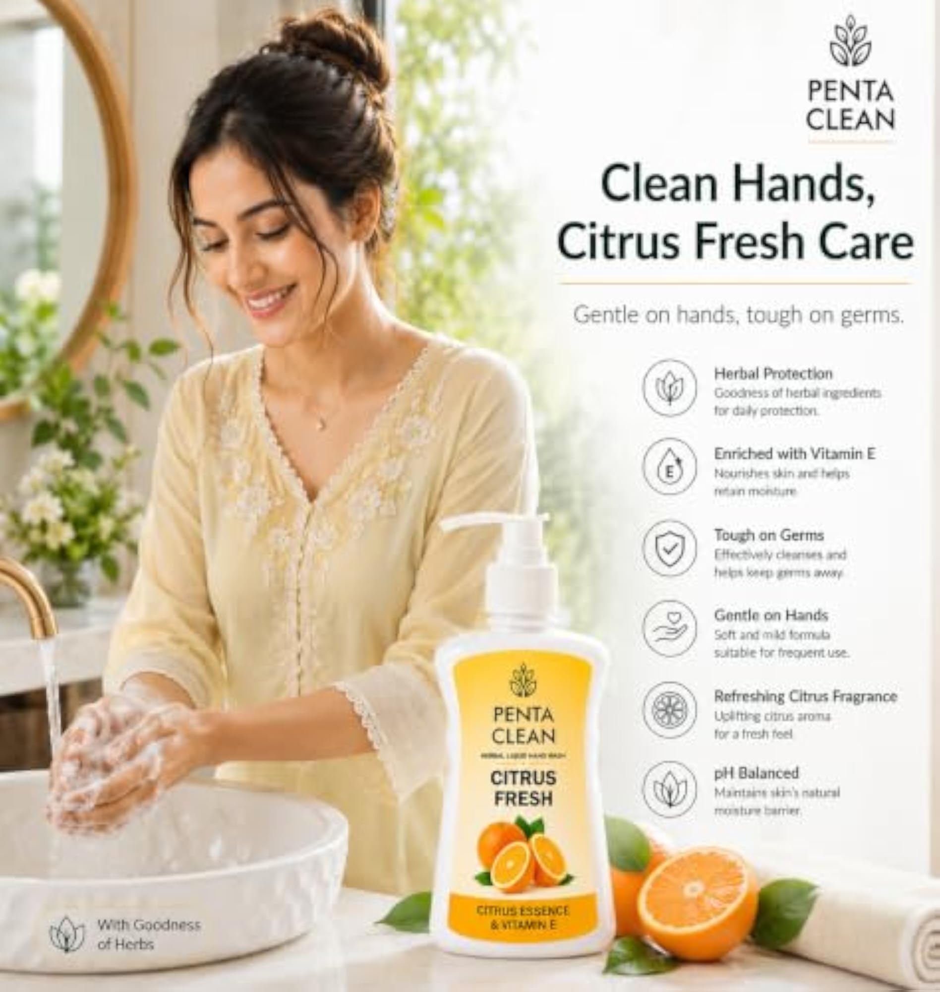 Pentaclean Liquid Hand Wash - Citrus Fresh Fragrance