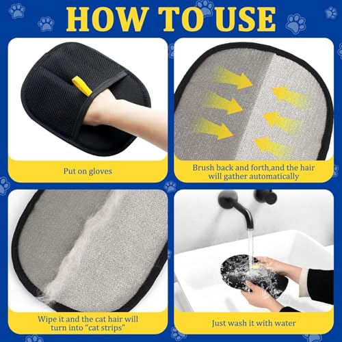 Image of 2-Pack Pet Hair Removal Glove, Washable Pet Grooming Gloves, Reusable Double Sided Electrostatic Pet Hair Remover, for Clothing, Couch, Furniture, Car Seat