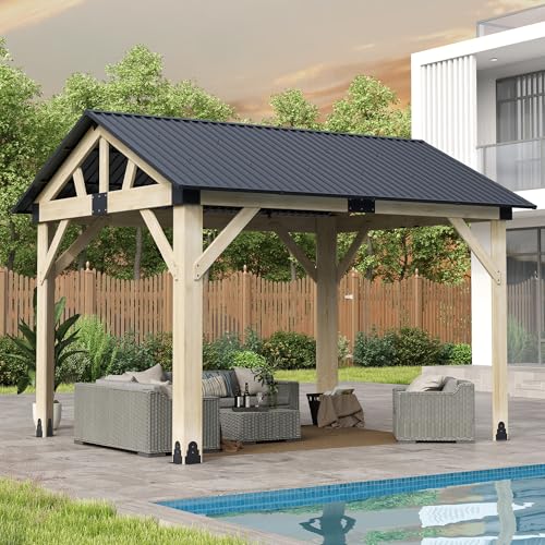HOWSVN Wood Gazebo 10'x12', Cedar Wooden Gazebos, Outdoor Hardtop Gazebo