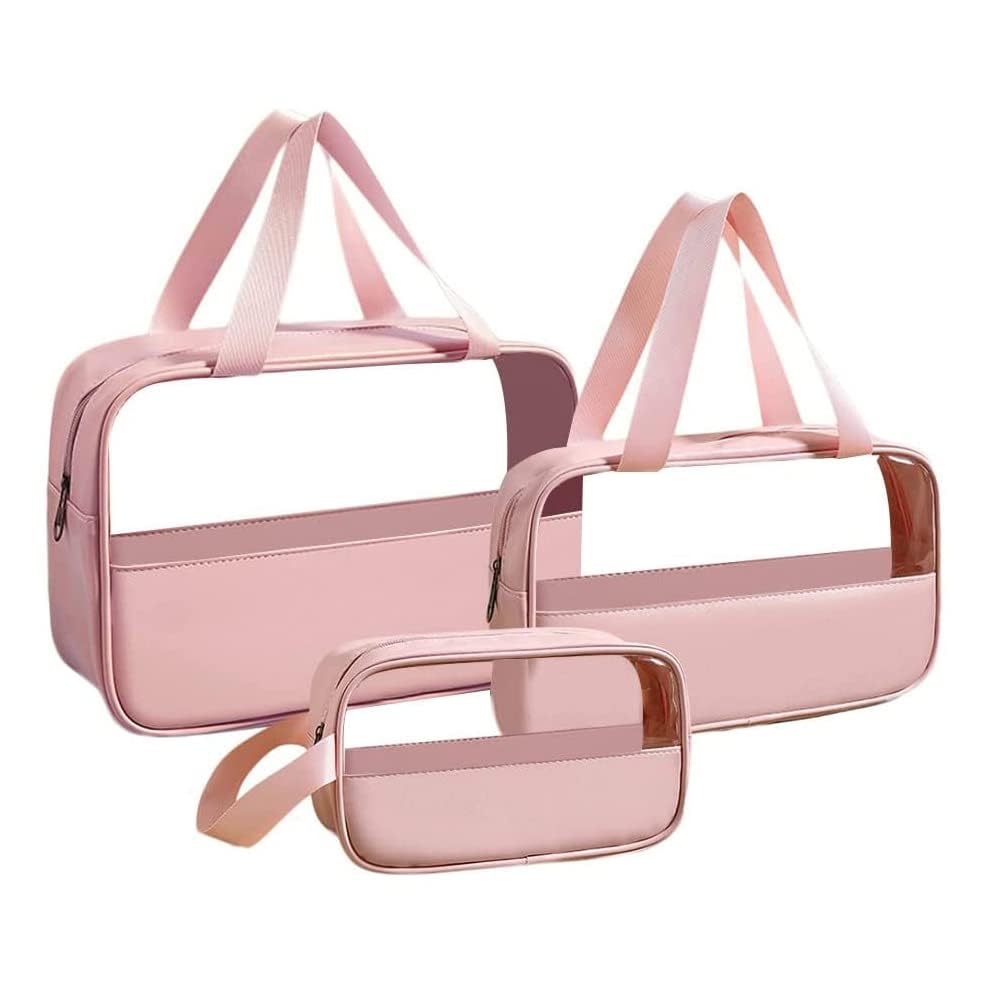 Premium Makeup Pouches for Women | Cosmetic Bags & Toiletry Storage Wash Bag for Girls | Waterproof Travel Organizer for Bath Accessories & Grooming Kit, 3 Pouch Set (Pink)-image-44