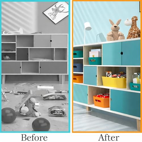 Image of Plastic Storage Organizer Bins with Handles (Pack of 3) | Multipurpose Storage Basket for Kitchen, Pantry, Bathroom, Office & Kids Room | Stackable Durable Storage Containers for Home Organization