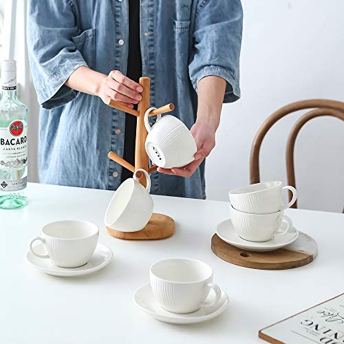 KOOV Latte Cup and Saucer, 10 oz Porcelain Cappuccino Cups and Saucers