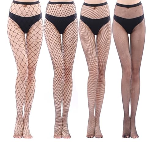 HYFZOD 4 Paia Calze a Rete, Collant a Rete da Donna Nero Alta Calze Collant, Calze Rete Elastiche Sexy per Adulto Calze a Rete a Vita Alta