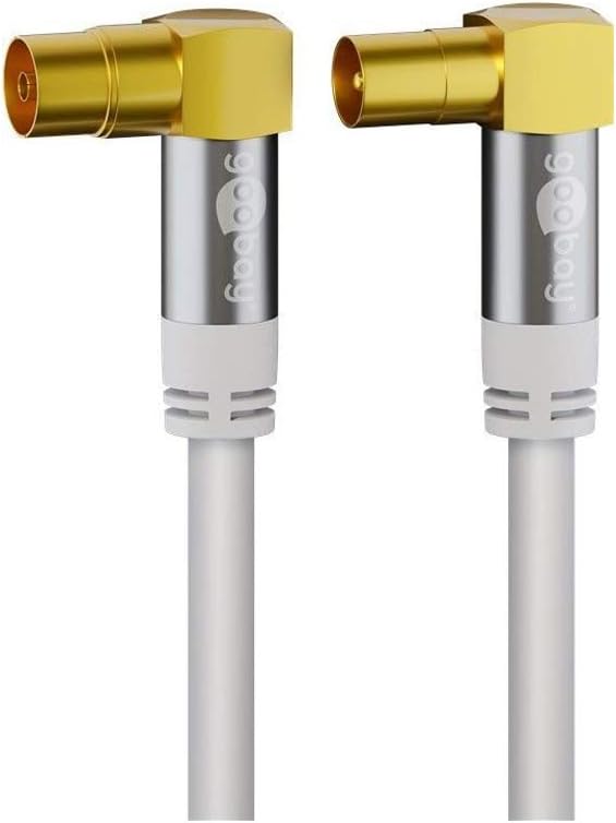 Goobay 70417 - Cable coaxial para antena de televisión (90°, 135 dB, apantallado cuádruple, dorado), color blanco