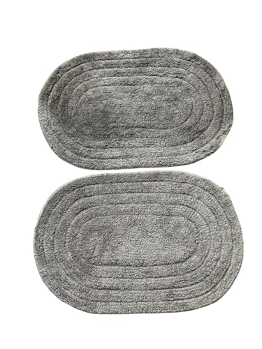 Image of My Home Cotton Door Bath Mat Super Soft Non Slip Mats for Bathroom, Door,Large, Pack of 2 (Oval Solid Grey)
