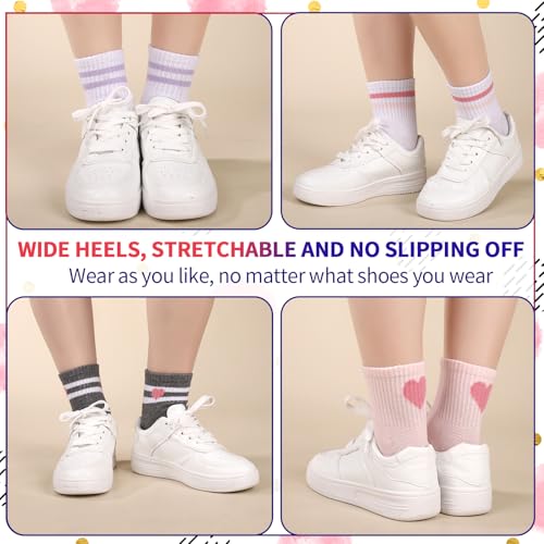 Utensilsto 6 Paar Socken Mädchen 33-36 Tennissocken Sportsocken Baumwolle Crew Socken mit Retro Streifen Herzen Kindersocken für Mädchen und Jungen