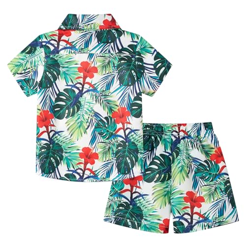Image of LittleSpring Boys Summer Outfits Button Down Short Sleeve Hawaiian Shirts and Shorts Set