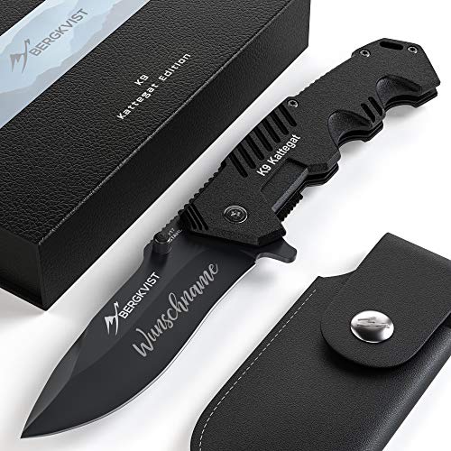 BERGKVIST® Klappmesser K9 Taschenmesser mit Gravur I Gravur Geschenke für Männer I Einhandmesser mit Gravur Name I Geschenk für Männer mit Gravur