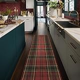 RUGGABLE Machine Washable Winter Runner Rug – Dress Stewart Tartan Red 2.5x7, Plaid, Stain-Resistant, Non-Slip – Washable Rug for Hallway, Entryway, Living Room & Kitchen–with Standard Pad