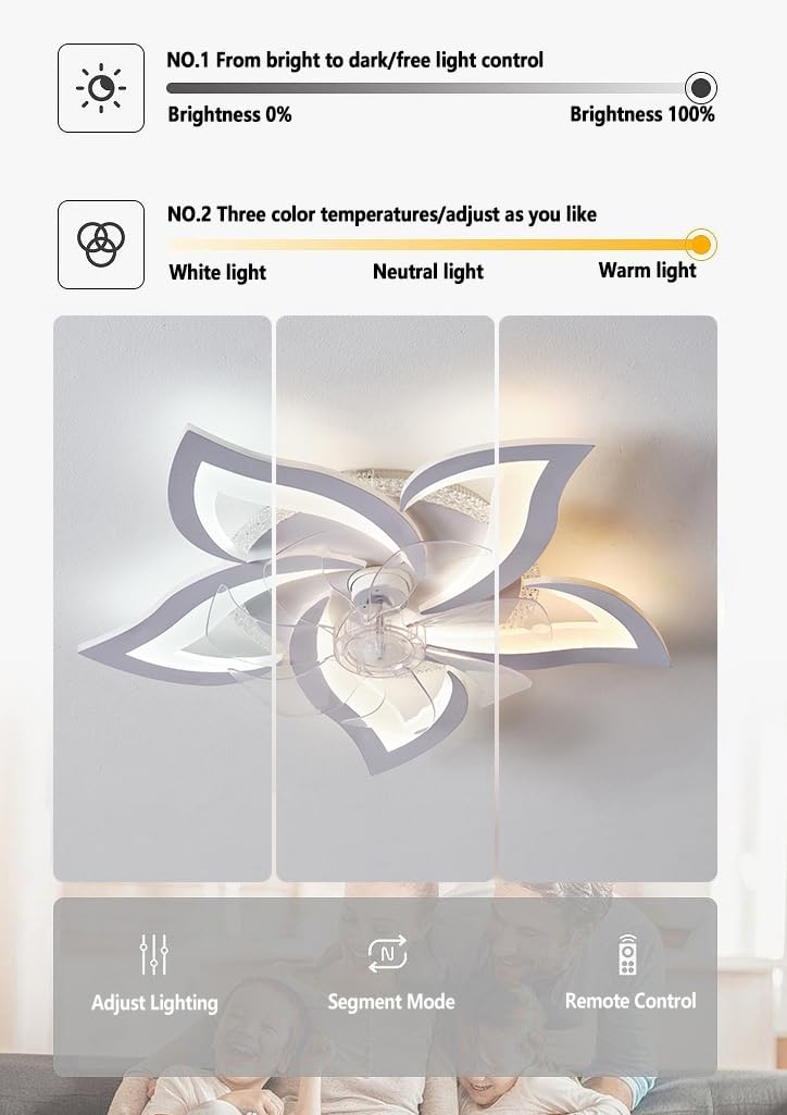 Nowoczesne Oświetlenie Sufitowe RGB, żyrandol LED Flush Mount Fan Z Inteligentną Aplikacją I Pilotem, Możliwość ściemniania, Oprawa Oświetleniowa Do Sypialni, Salonu, Gabinetu(A,White)