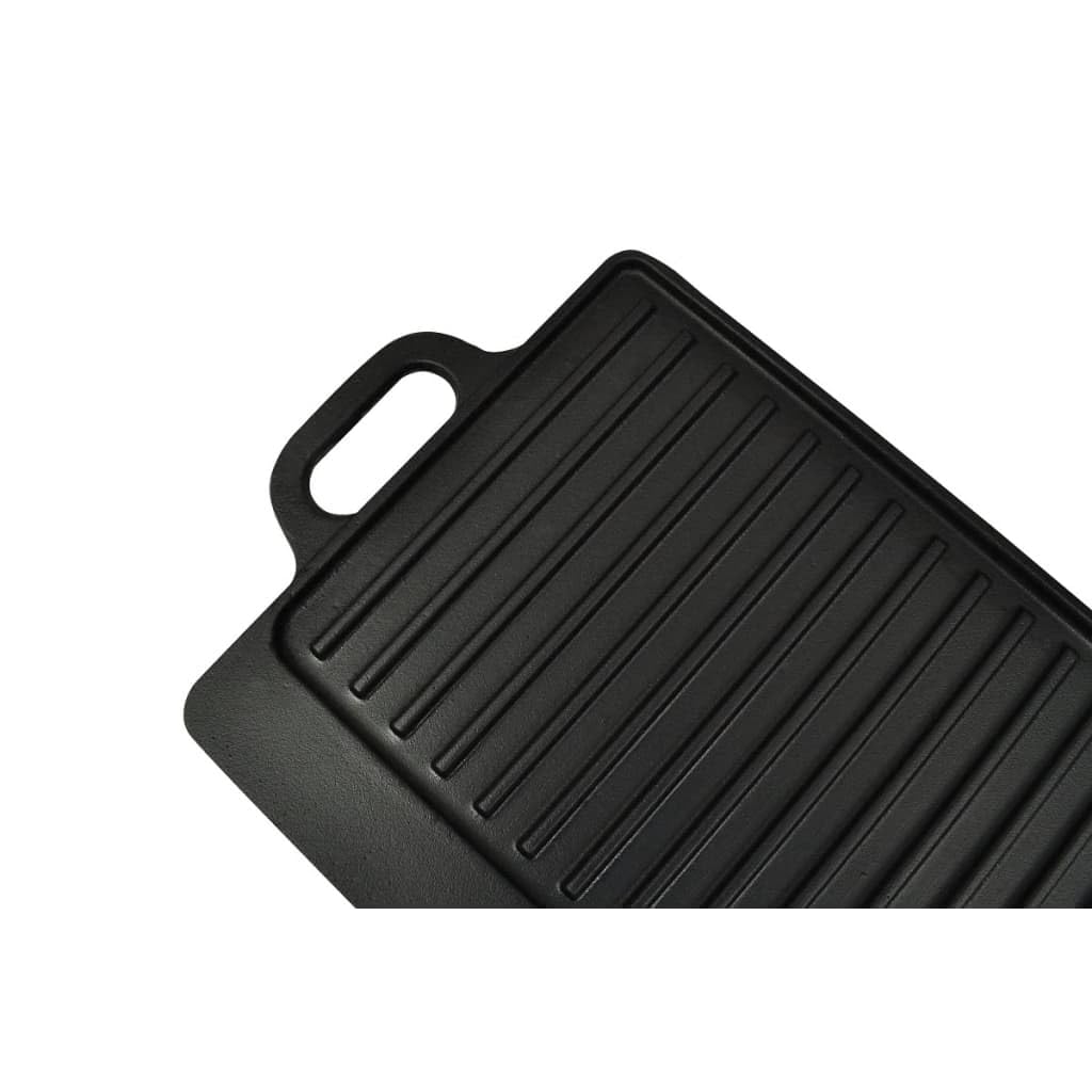 Mangloder - Placa reversible para barbacoa, 2 unidades, hierro fundido, 46 x 23 cm, antiadherente, estriada, inducción, horno, estufa de gas, vitrocerámica, rectangular para filete, pescado, verduras