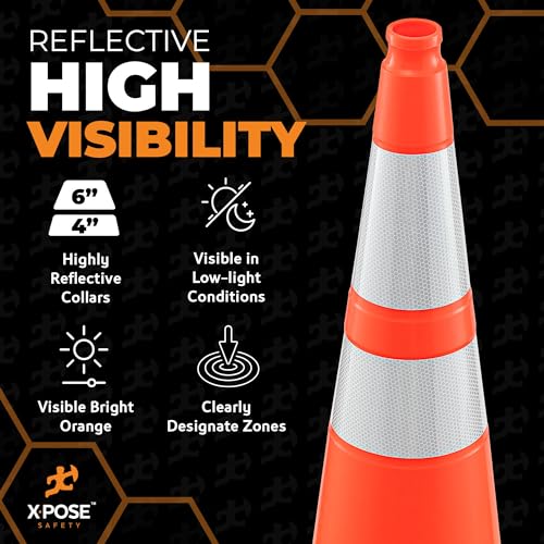 Image of Xpose Safety 36 Inch Orange Traffic Cones with 6 inch & 4 inch Collars