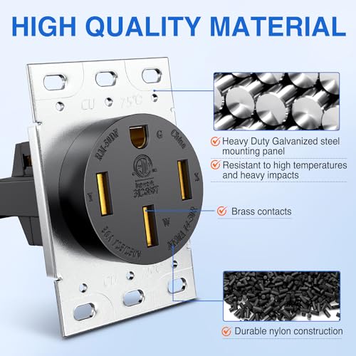 Image of Nilight 50AMP RV Power Outlet 125 /250V ETL Listed NEMA 14-50R | Heavy Duty Receptacle Straight Blade Flush Mounting Replacement Panel for RVs Camper Trailer EV