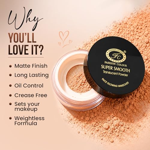 Image of Fashion Colour Super Smooth Translucent Loose Setting Powder | Lightweight Makeup Baking & Setting Powder | Oil Control | Soft Matte Finish | Blurs Pores | Evens Skin Tone | Puff Applicator Included | 15g (Shade: 01)