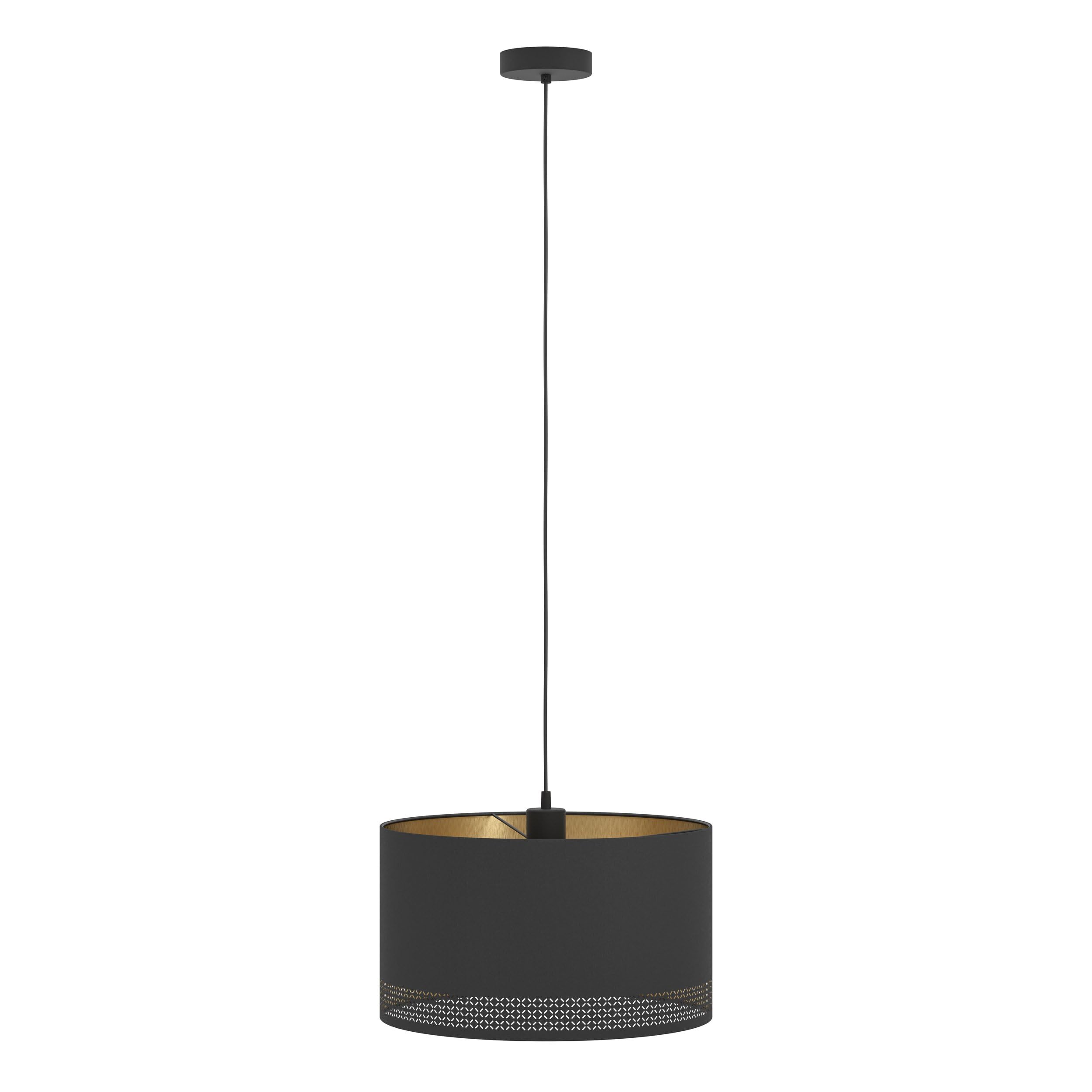 Eglo Suspension luminaire Esteperra, lustre suspendu vintage et rétro | lampe de salon et de salle à manger en acier et textile, noir et doré, douille E27, Ø 38 cm