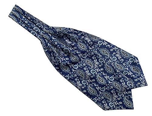 Men Boys Novelty Cravat Self Tie Paisley Jacquard Woven Floral Luxury Ascot Accessory Necktie Gift for Husband Navy Blue