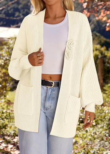 Image of MEROKEETY Long Sleeve Oversized Cardigan Sweaters for Women | Fall Winter Sweaters, Open Front, Chunky Knit, 2026 Casual Work Outerwear with Pockets