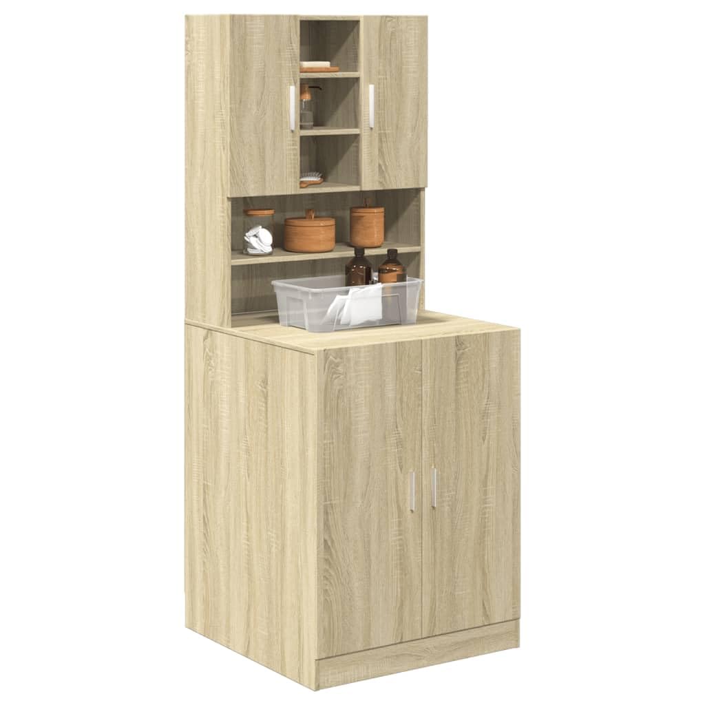Waschmaschinenschrank 2 Stk. Sonoma Eiche Holzwerkstoff, 70,5 x 71,5 x 181,5 cm, mit Griffen, für Waschmaschine und Trockner Stauraum im Bad oder Waschraum
